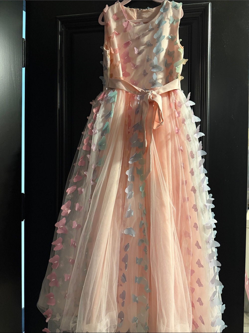 Girls' Peach Butterfly Appliqué Tulle Dress